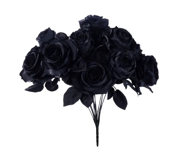 20"L FABRIC ROSE/ROSE BUD BUSH BLACK - Burlap and Bling Decor