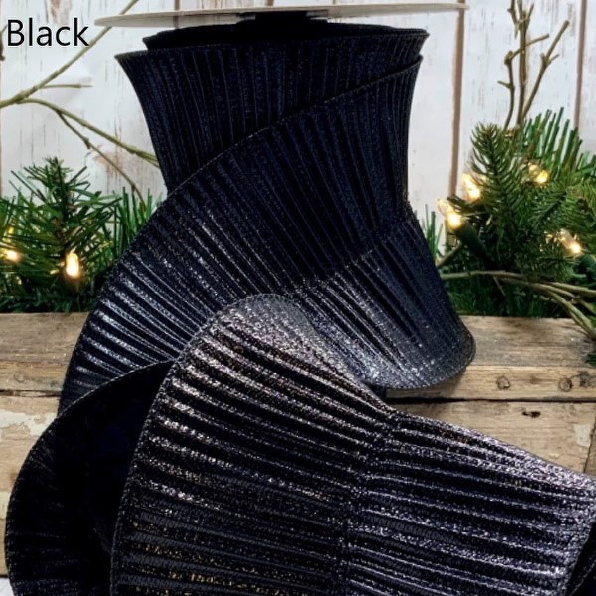 5" by 10 YDs fluted lame, black - Burlap and Bling Decor