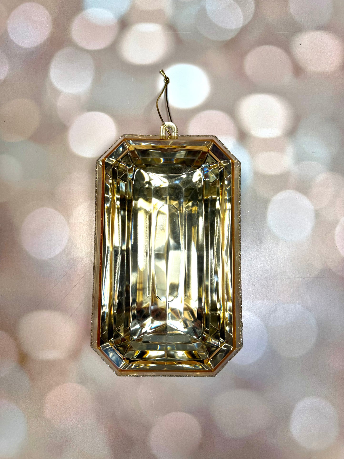 8" Champagne Rectangle Jewel Glitter Ornament