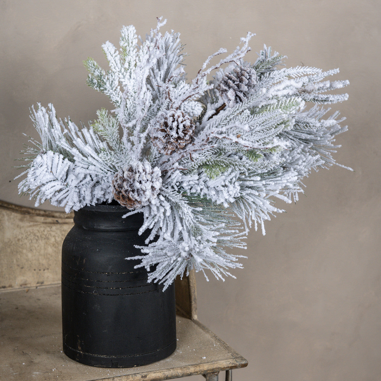 28" HEAVILY FLOCKED PINE SPRAY - Burlap and Bling Decor