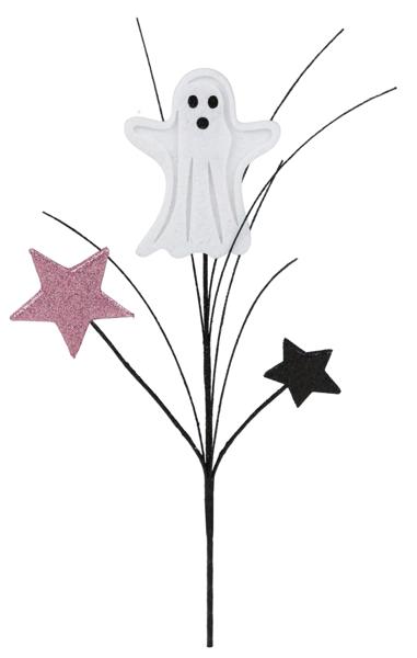 12.5"L GLITTER GHOST/STAR/GRASS PICK-White/Black/Lt Pink - Burlap and Bling Decor