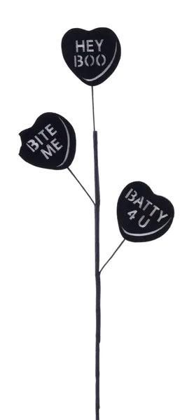 23"L FELT HALLOWEEN CANDY HEART SPRAY BLACK/WHITE - Burlap and Bling Decor