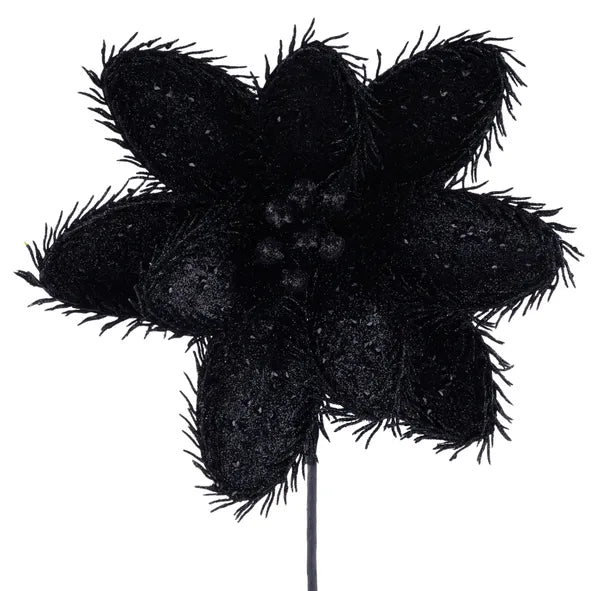 14.5"L GLITTER MAGNOLIA STEM BLACK - Burlap and Bling Decor