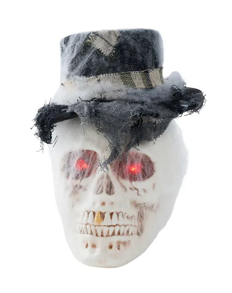 9"H SKULL W/PUMPING HAT AND SPIDER ANT WHT/BLK/CRM/DK GRN - Burlap and Bling Decor