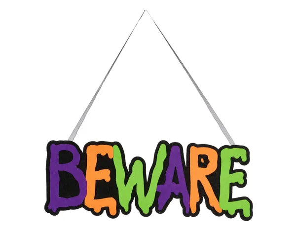 13.25"LX5"H FELT BEWARE SIGN BLACK/ORANGE/LIME/PURP - Burlap and Bling Decor