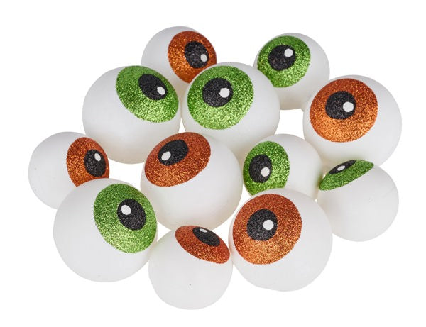 40MM/50MM GLITTER EYEBALLS WHITE/ORANGE/BLACK/LIME-Pack of 12 asst - Burlap and Bling Decor