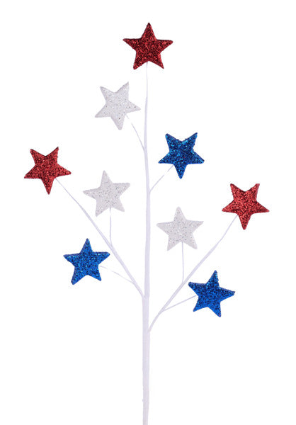 23"L GLITTER STAR SPRAY RED/WHITE/BLUE - Burlap and Bling Decor