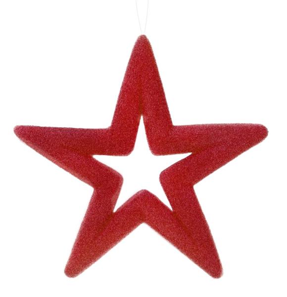 14"LX14"H FLOCKED/GLITTER OPEN STAR RED - Burlap and Bling Decor