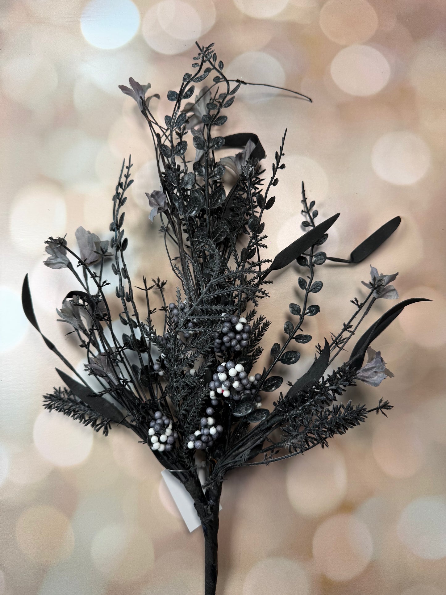 24"L FABRIC FLOWER FILLER LEAF,BEADS SPRAY GREY,WHITE,BLACK