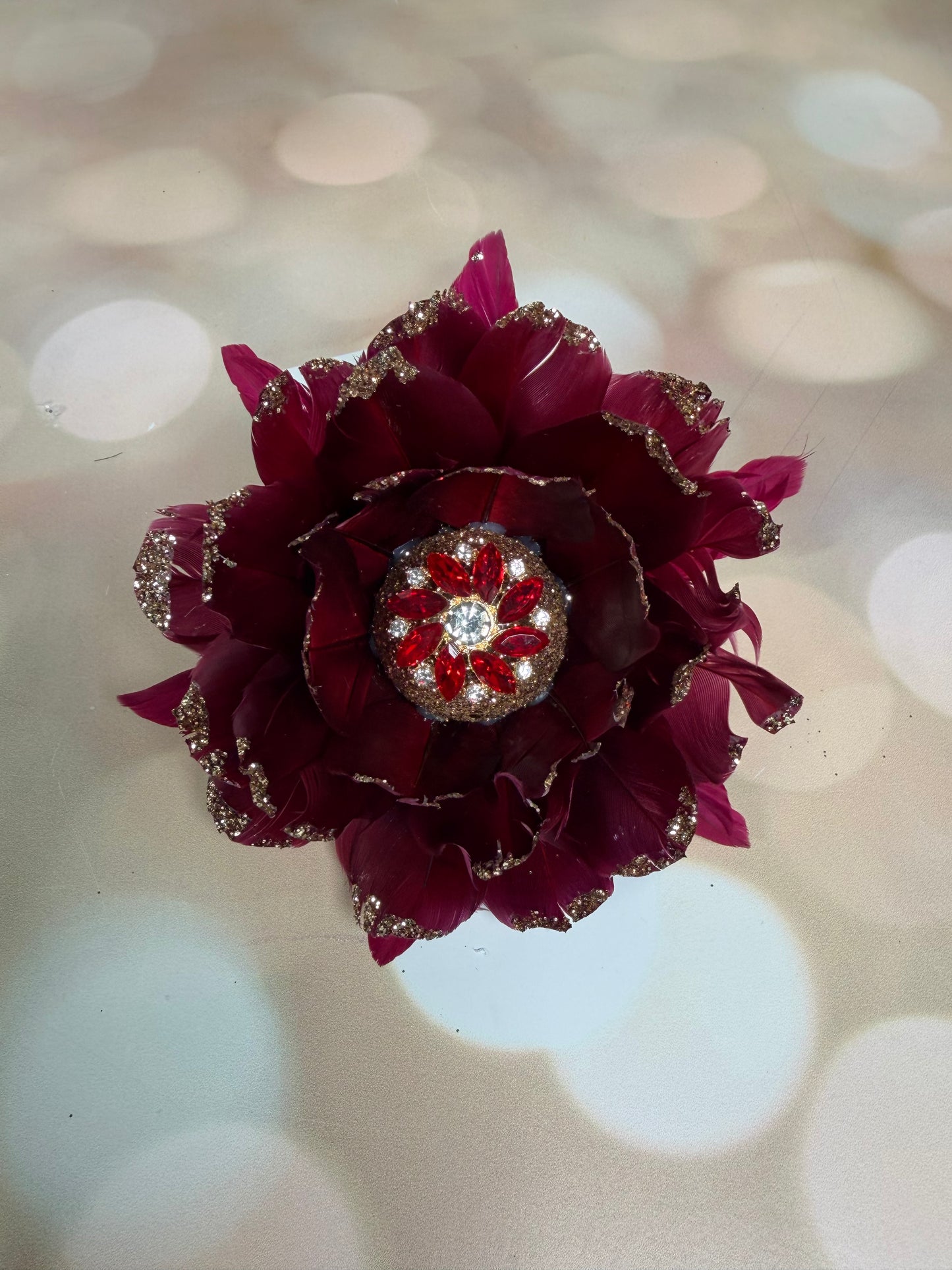 FEATHER FLOWER RED 12 12 6.5CM