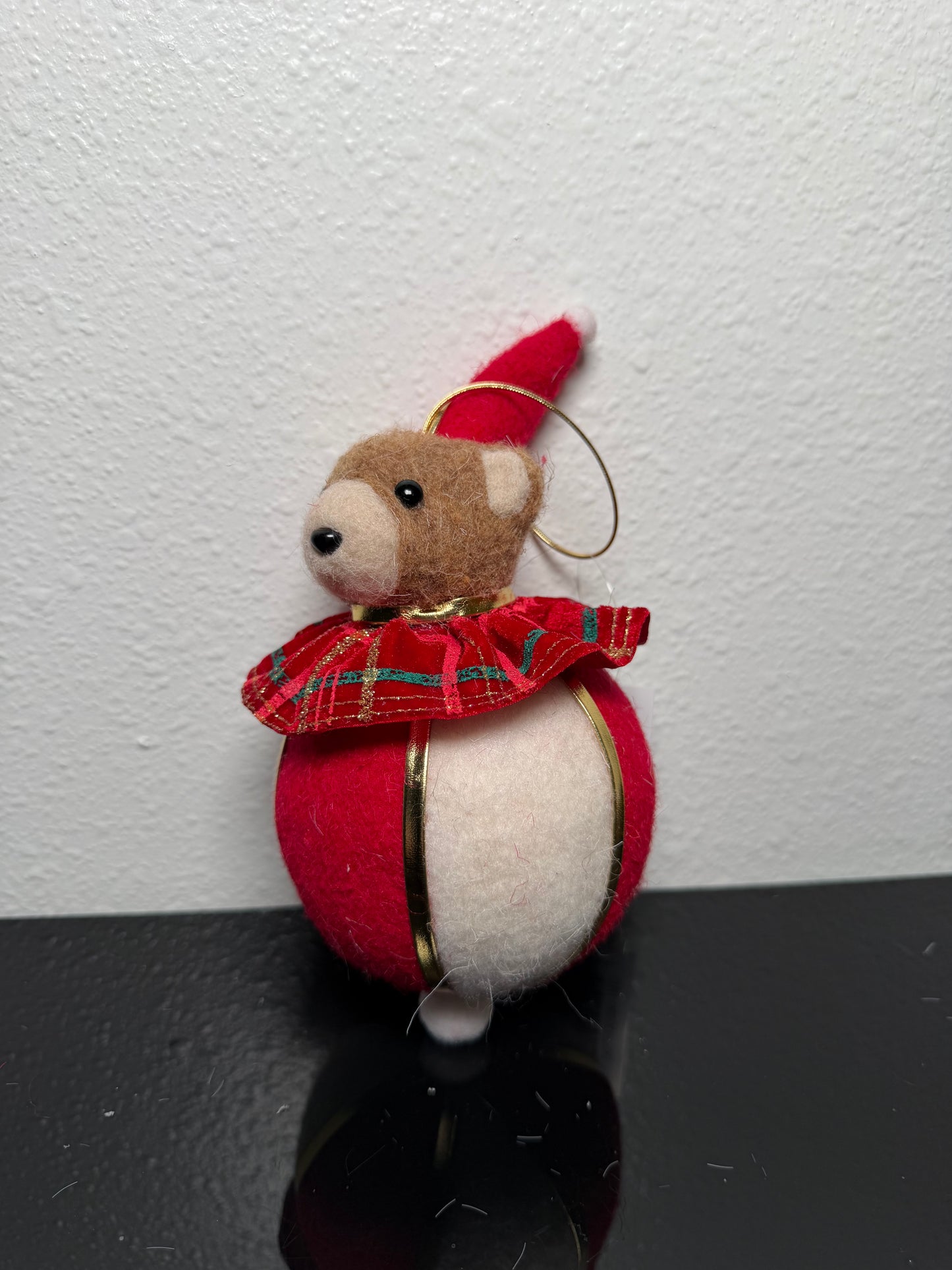 6" RED,WHITE CIRCUS BEAR ORNAMENT
