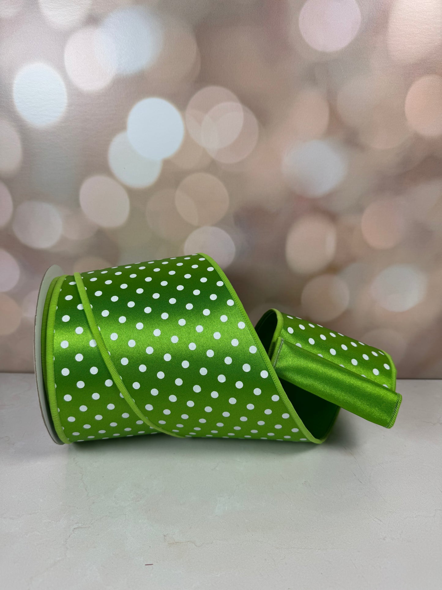 4"X10YD SMALL POLKA DOT/FUSED FRESH GREEN/WHITE - Burlap and Bling Decor