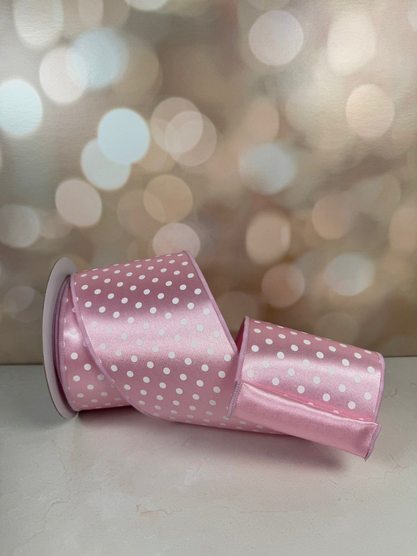 4"X10YD SMALL POLKA DOT/FUSED PINK/WHITE - Burlap and Bling Decor