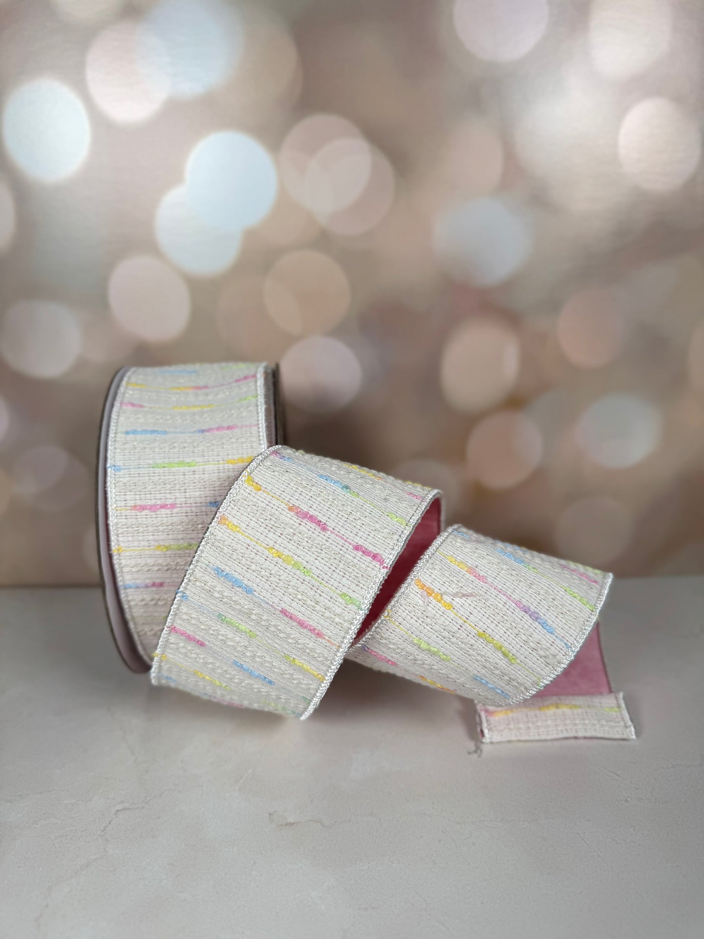Spring Pastels 2.5" x 10Y Tweed Wired Ribbon - Burlap and Bling Decor