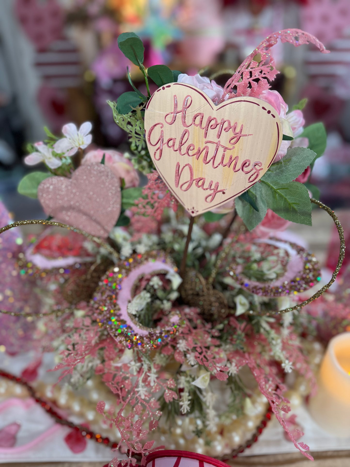 Galentine's Day Centerpiece - Burlap and Bling Decor