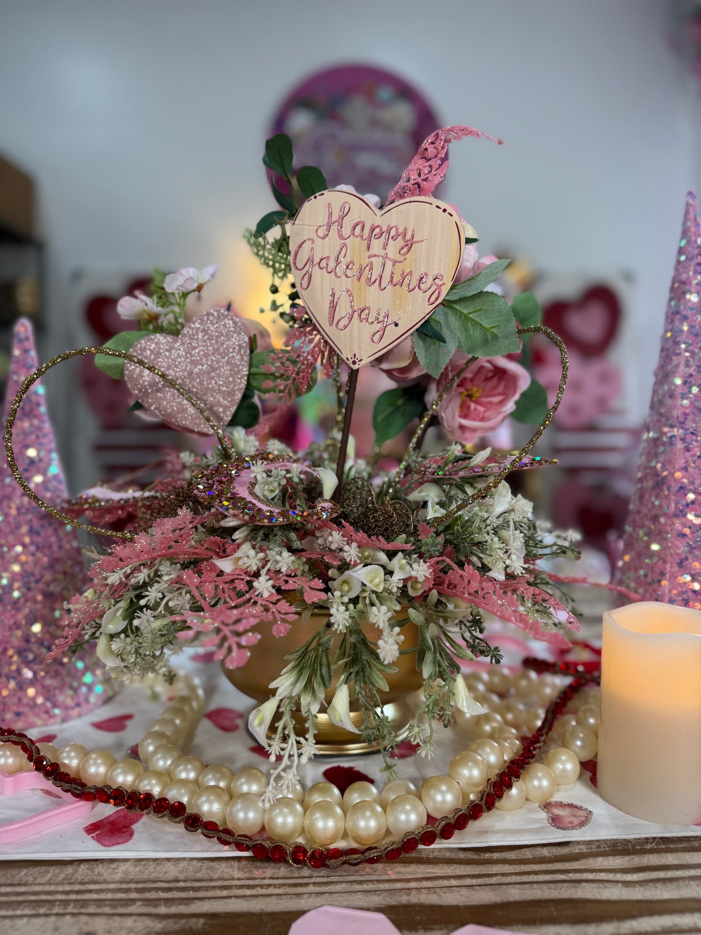 Galentine's Day Centerpiece - Burlap and Bling Decor