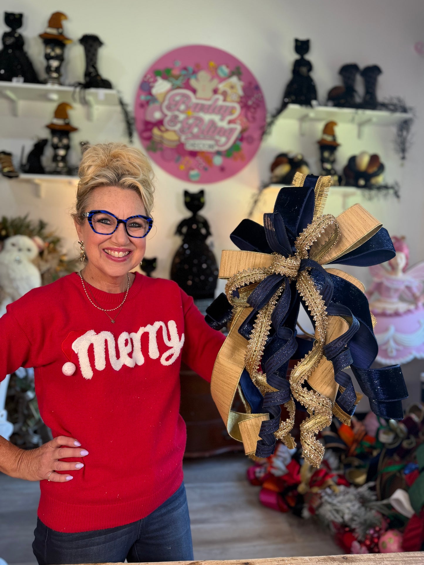 Navy & gold bow