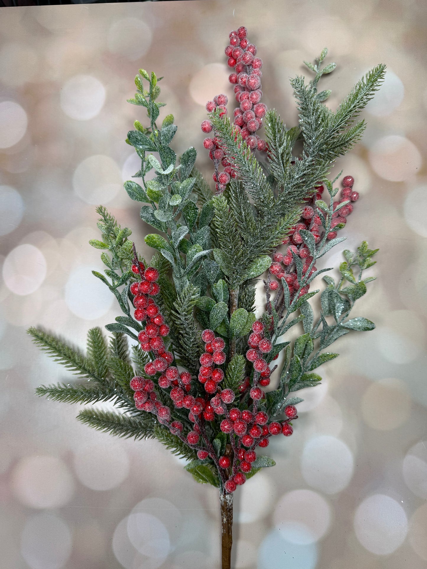 Frosted Norfolk Pine/ Boxwood/ Berry Bush, 24"