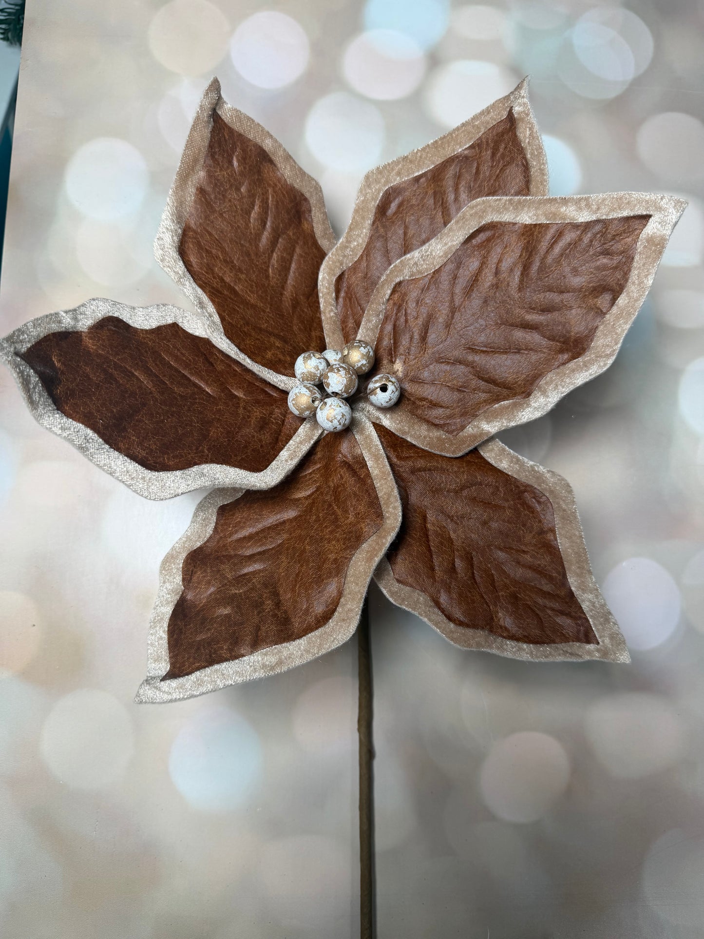 24" "FAUX" LEATHER POINSETTIA STEM LETH