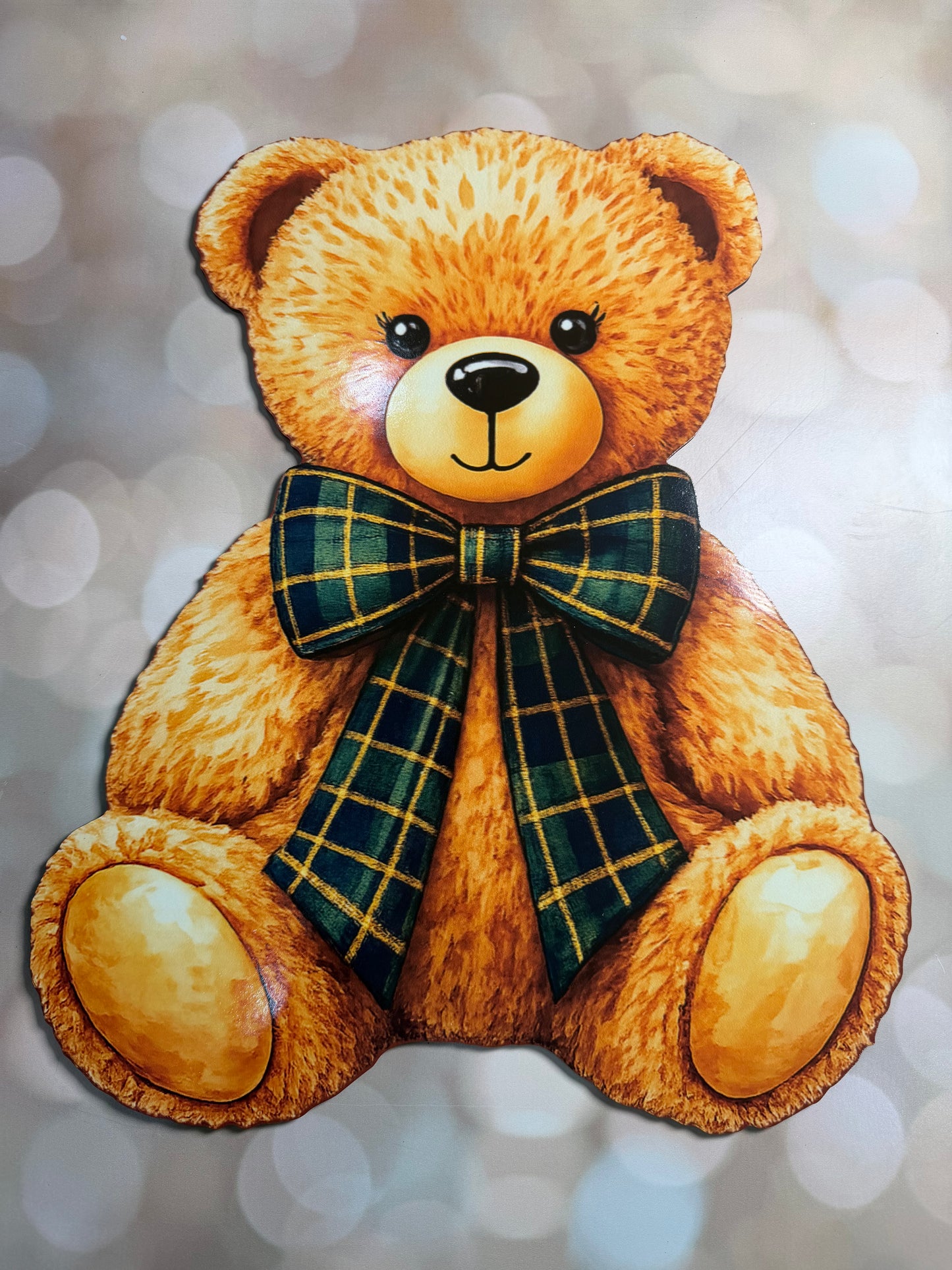 Blue and Green Bow Tie Bear Sign 16" Wood Sign