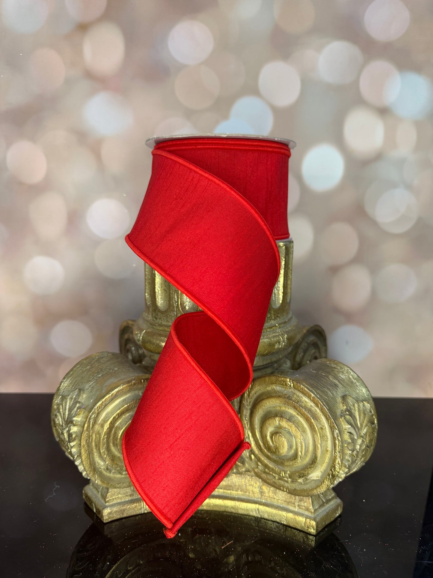 2.5"X10YD- RED DUPIONI WIRED RIBBON - Burlap and Bling Decor