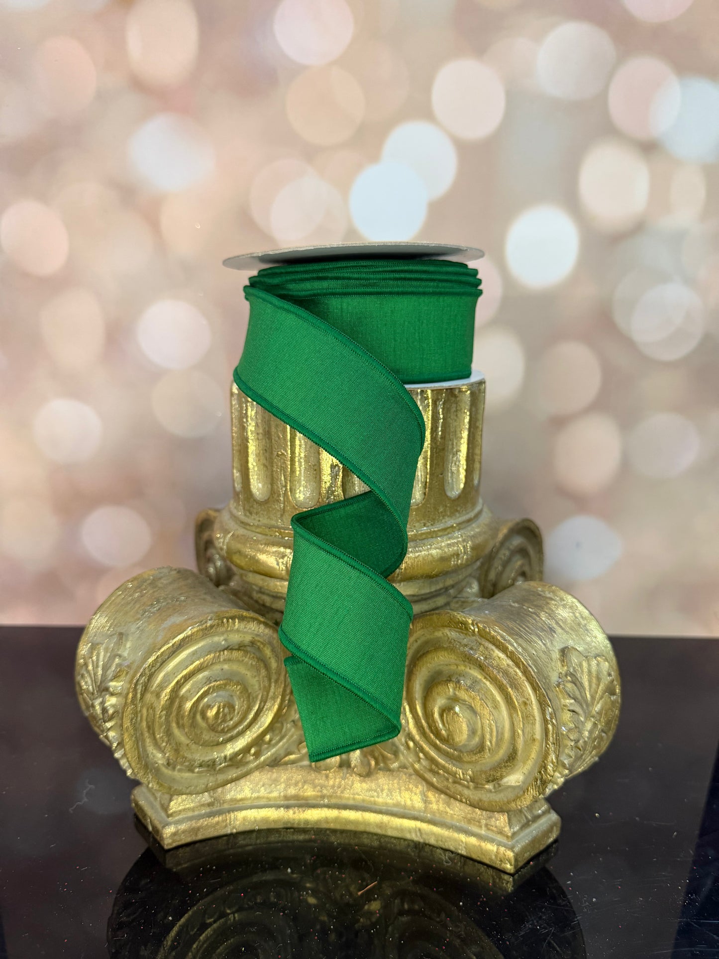 1.5"X10YD-EMERALD GREEN DUPIONI WIRED RIBBON - Burlap and Bling Decor