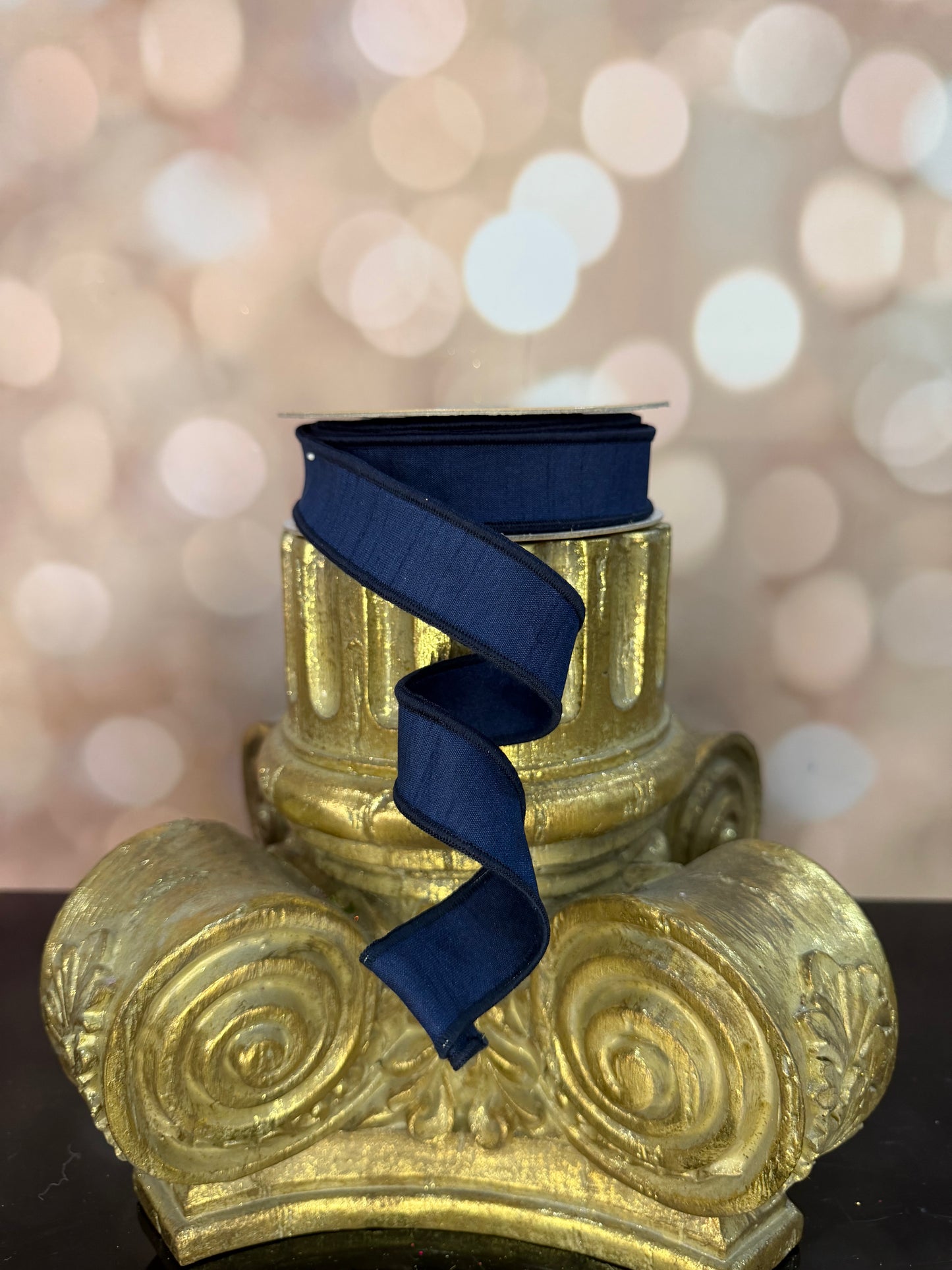 7/8"X10YD-NAVY BLUE DUPIONI WIRED RIBBON