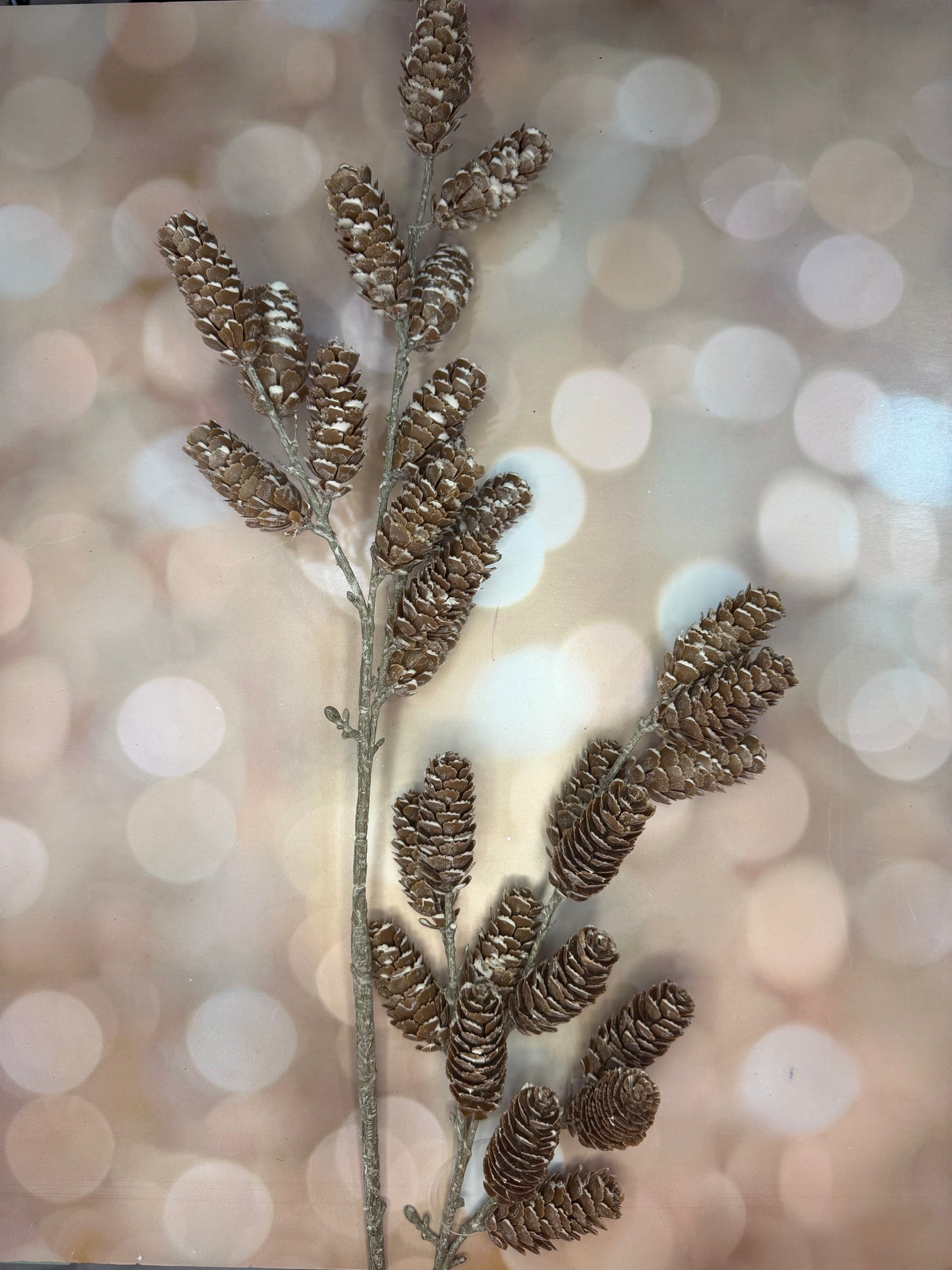 48.5"L LONG PINE CONE BRANCH BROWN/WHITE WASH - Burlap and Bling Decor