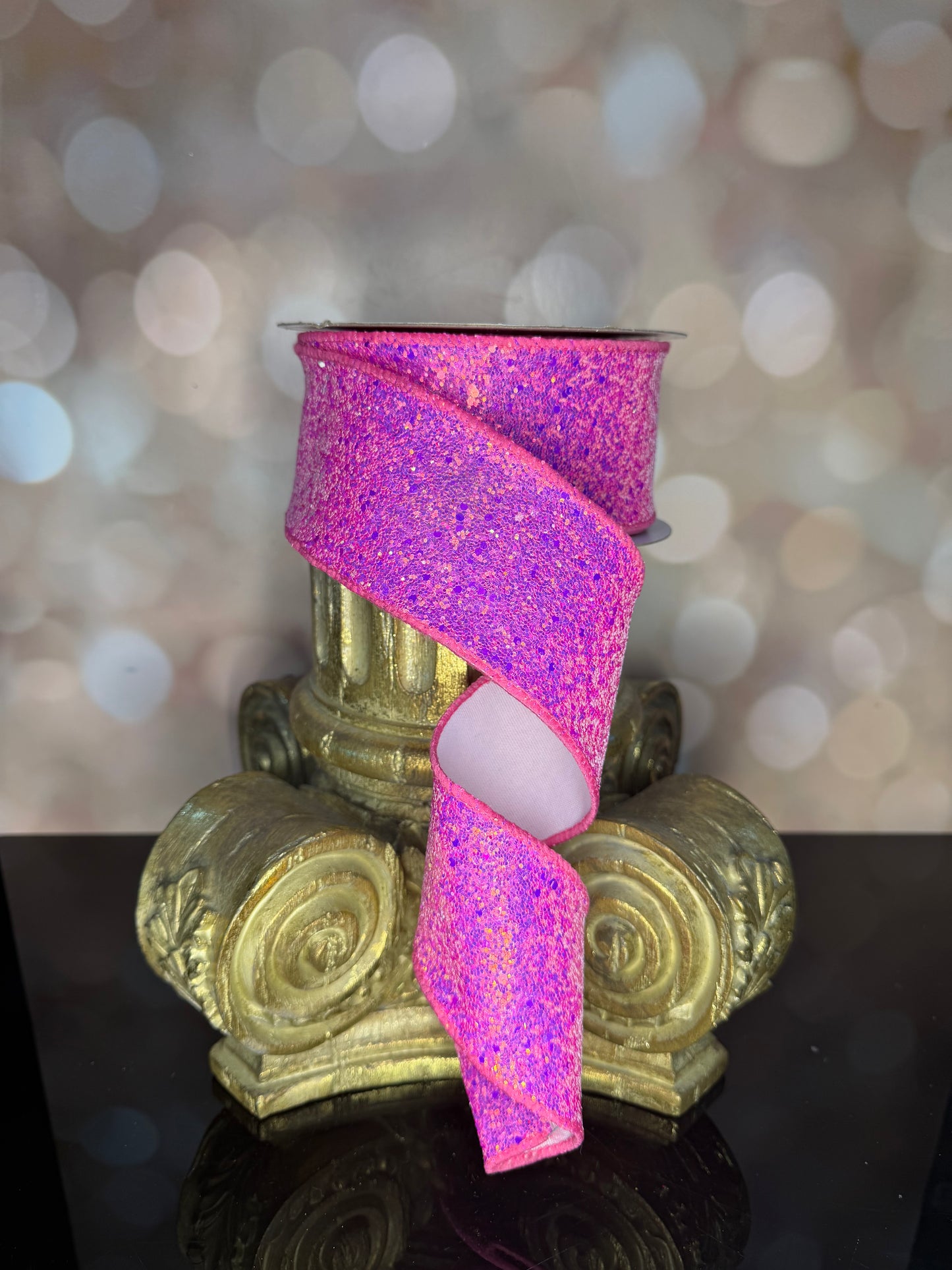 2.5"X10YD HOT PINK HEXAGON GLITTER/FUSED - Burlap and Bling Decor