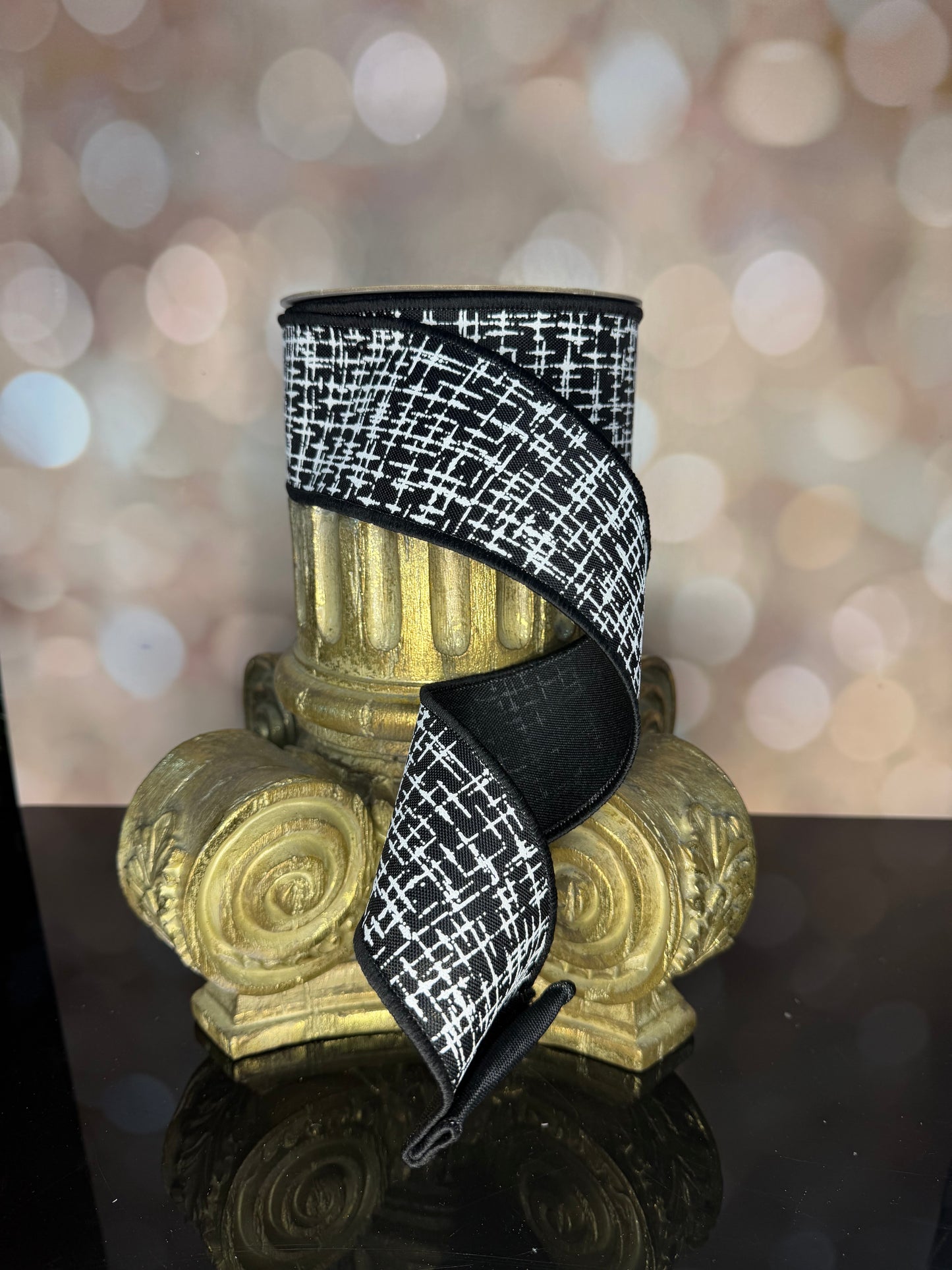 2.5"X10YD KNIT LOOK TEXTURE/FUSED BLACK/WHITE - Burlap and Bling Decor