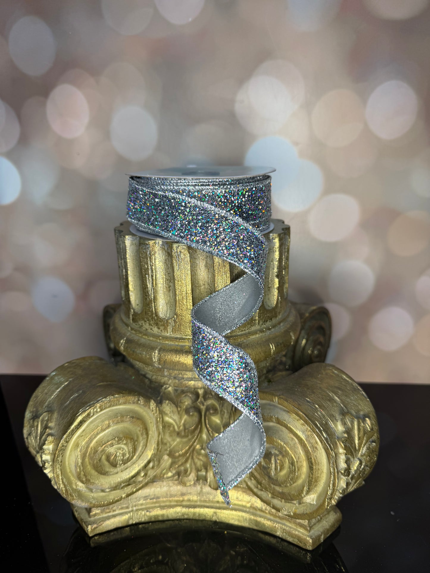 7/8"X10YD SILVER LASER GLITTER