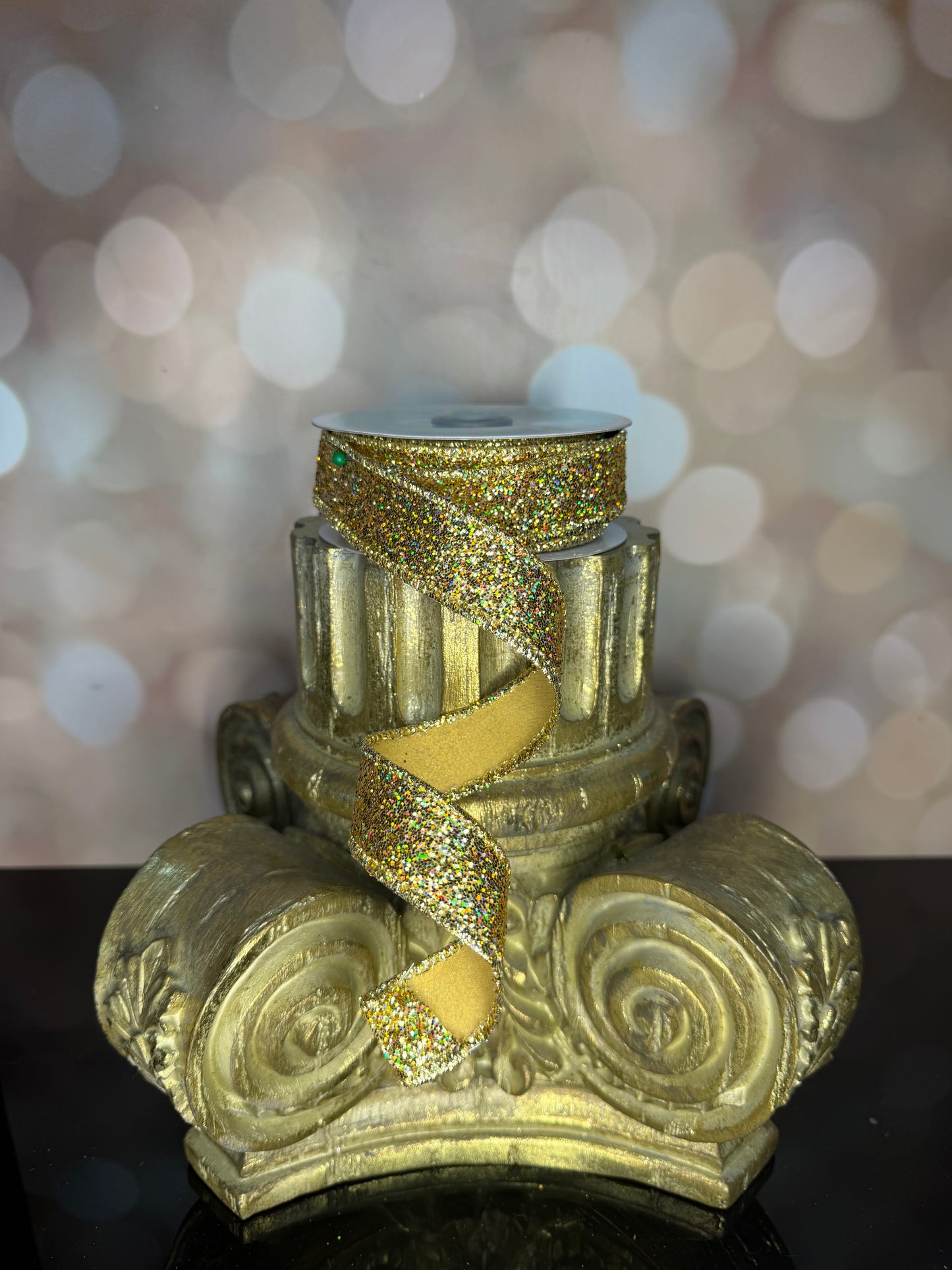 7/8"X10YD GOLD LASER GLITTER WIRED RIBBON