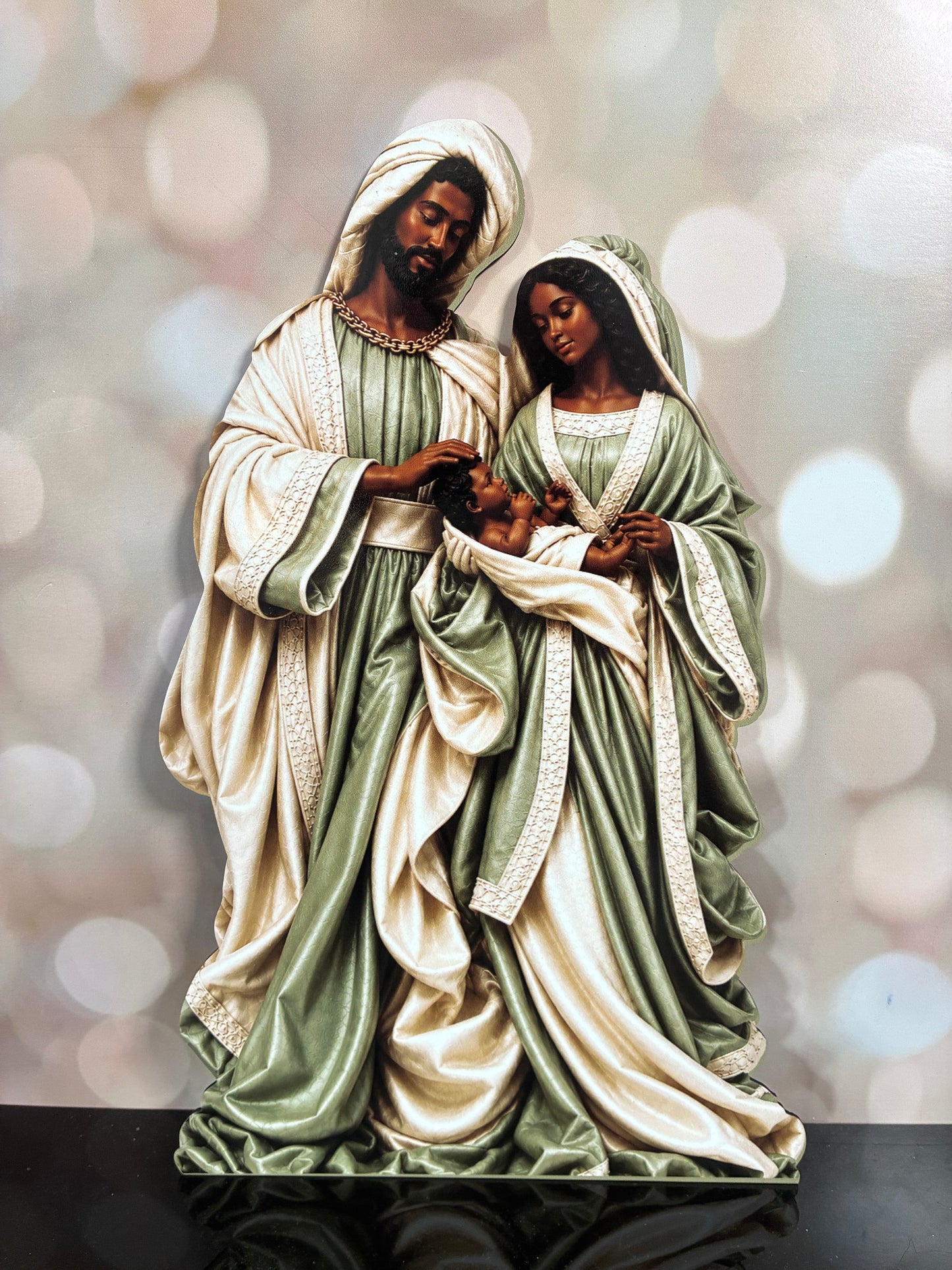 Holy Family Wood Sign- Sage/Cream 16" Dark Tone FLAT SIGN