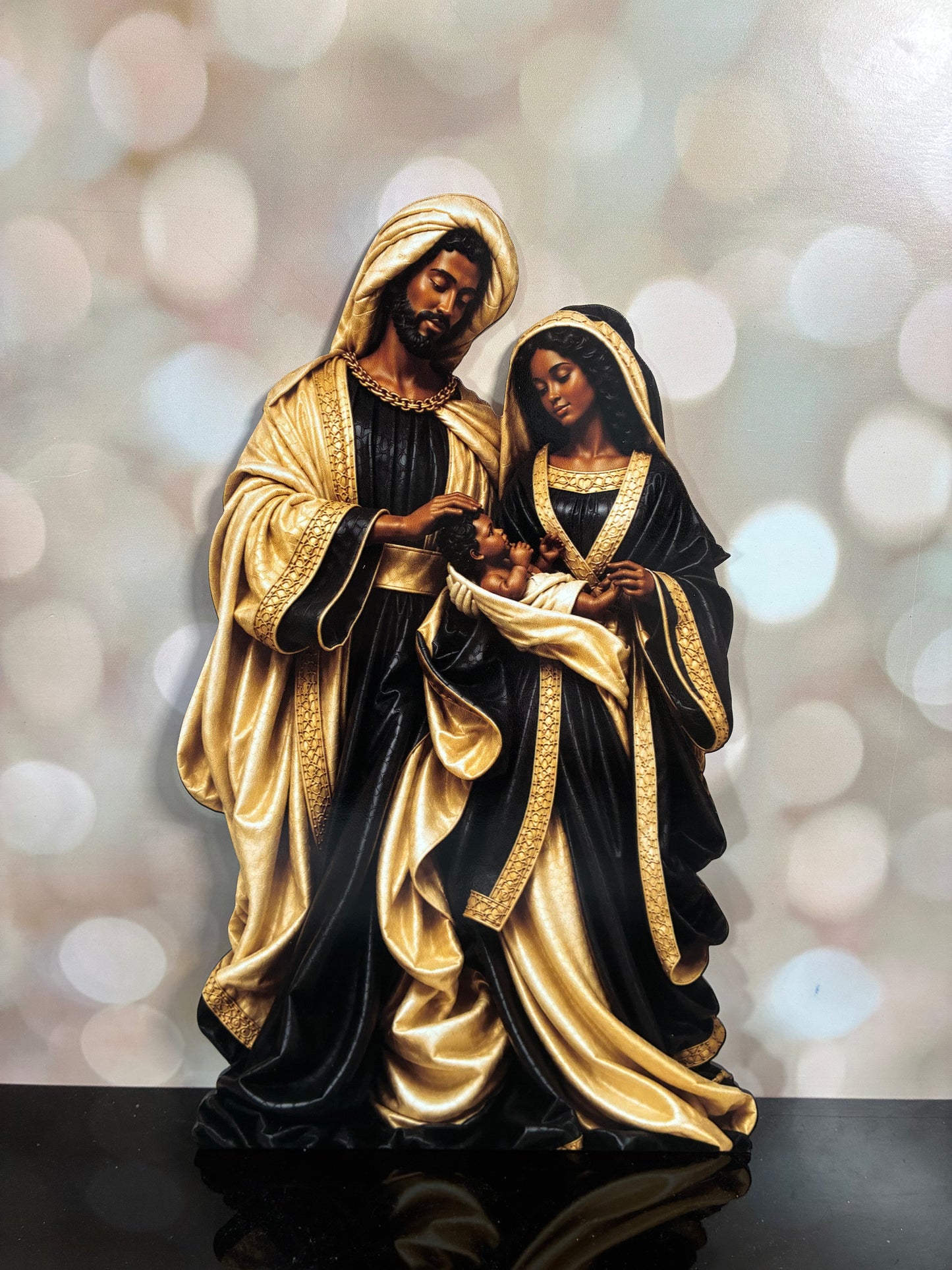 Holy Family Wood Sign- Black/Gold 16" Dark Tone FLAT SIGN