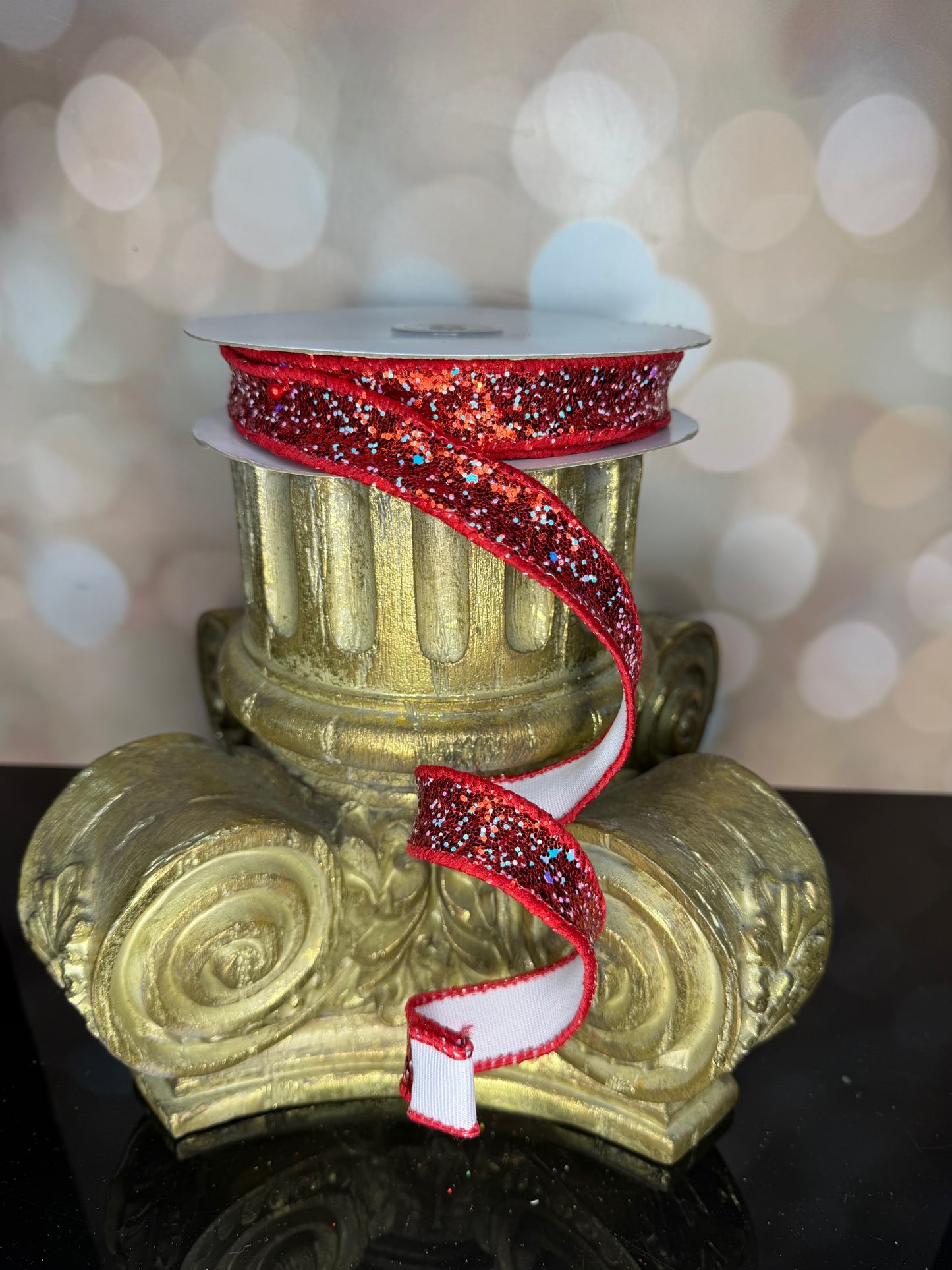 7/8"X10YD RED HEXAGON GLITTER/FUSED - Burlap and Bling Decor
