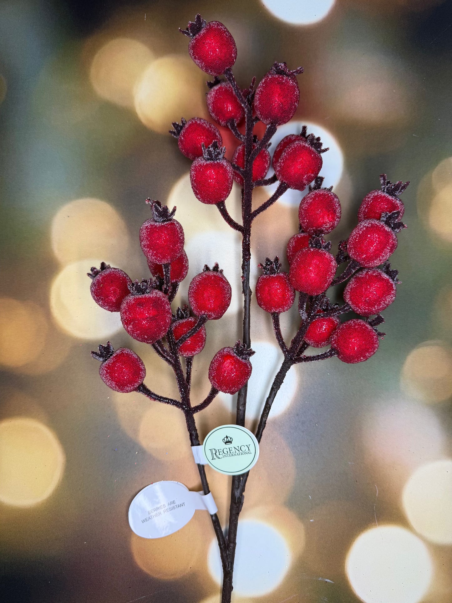 24" ICEY RED POMEGRANATE BERRY SPRAY - Burlap and Bling Decor