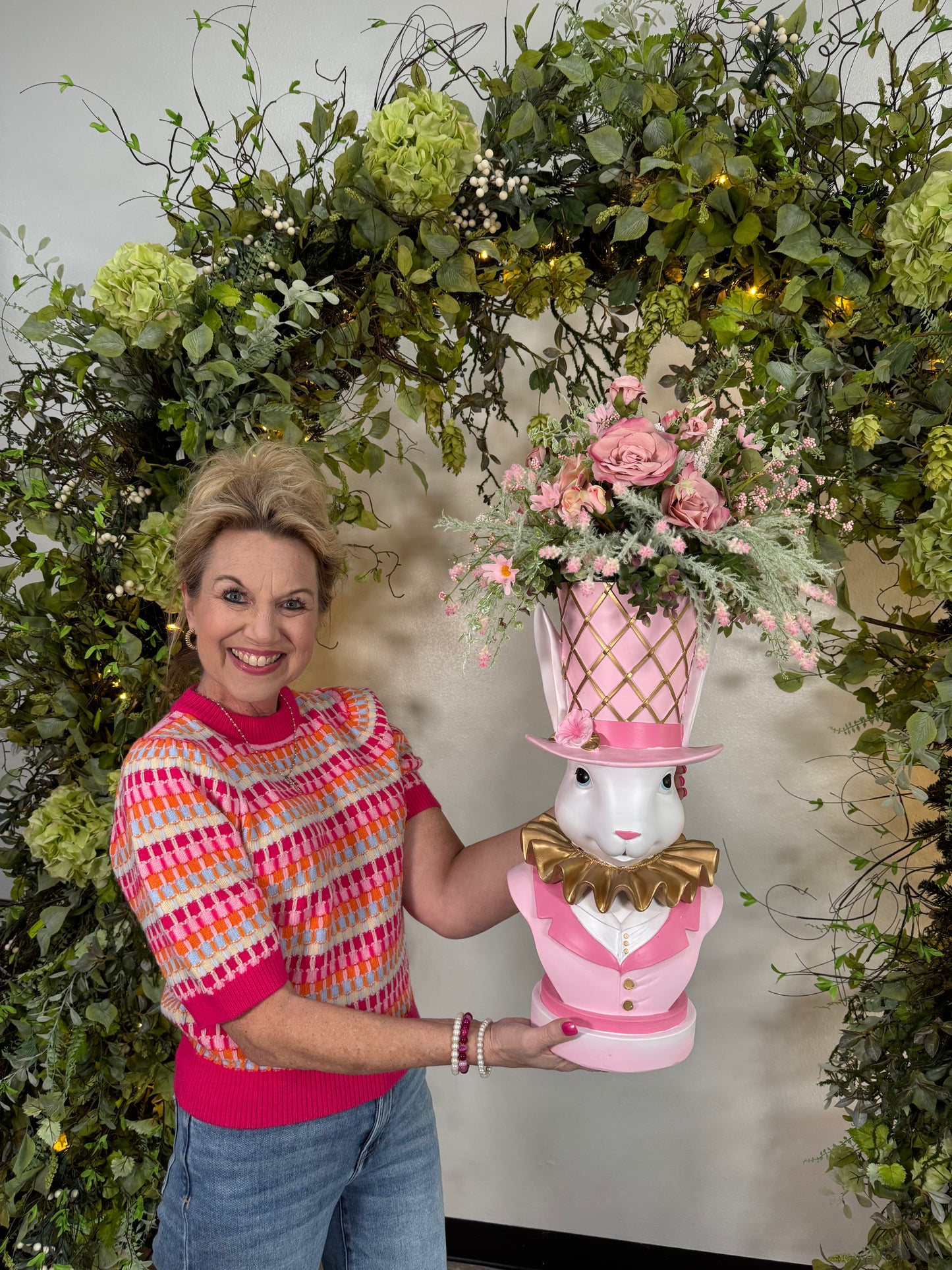 Pink Floral Bunny Centerpiece