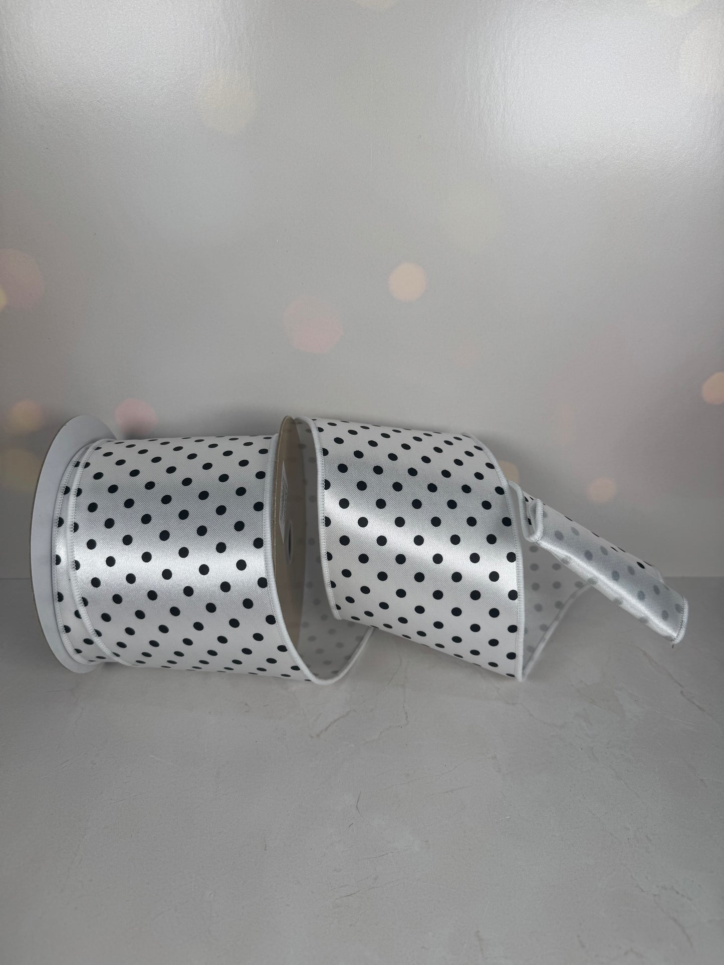 4"X10YD SMALL POLKA DOT/FUSED WHITE/BLACK