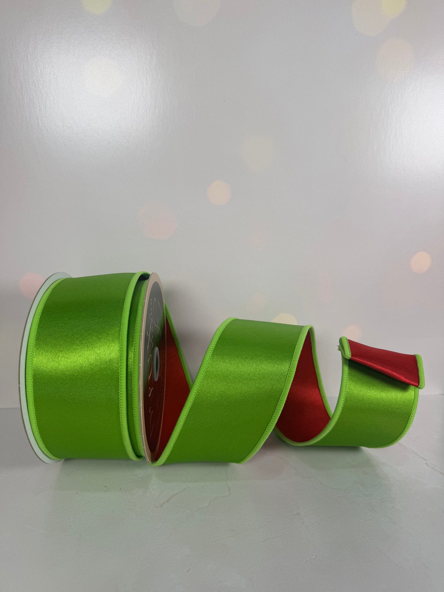 2.5"X10YD SATIN FUSED FRESH GREEN/RED