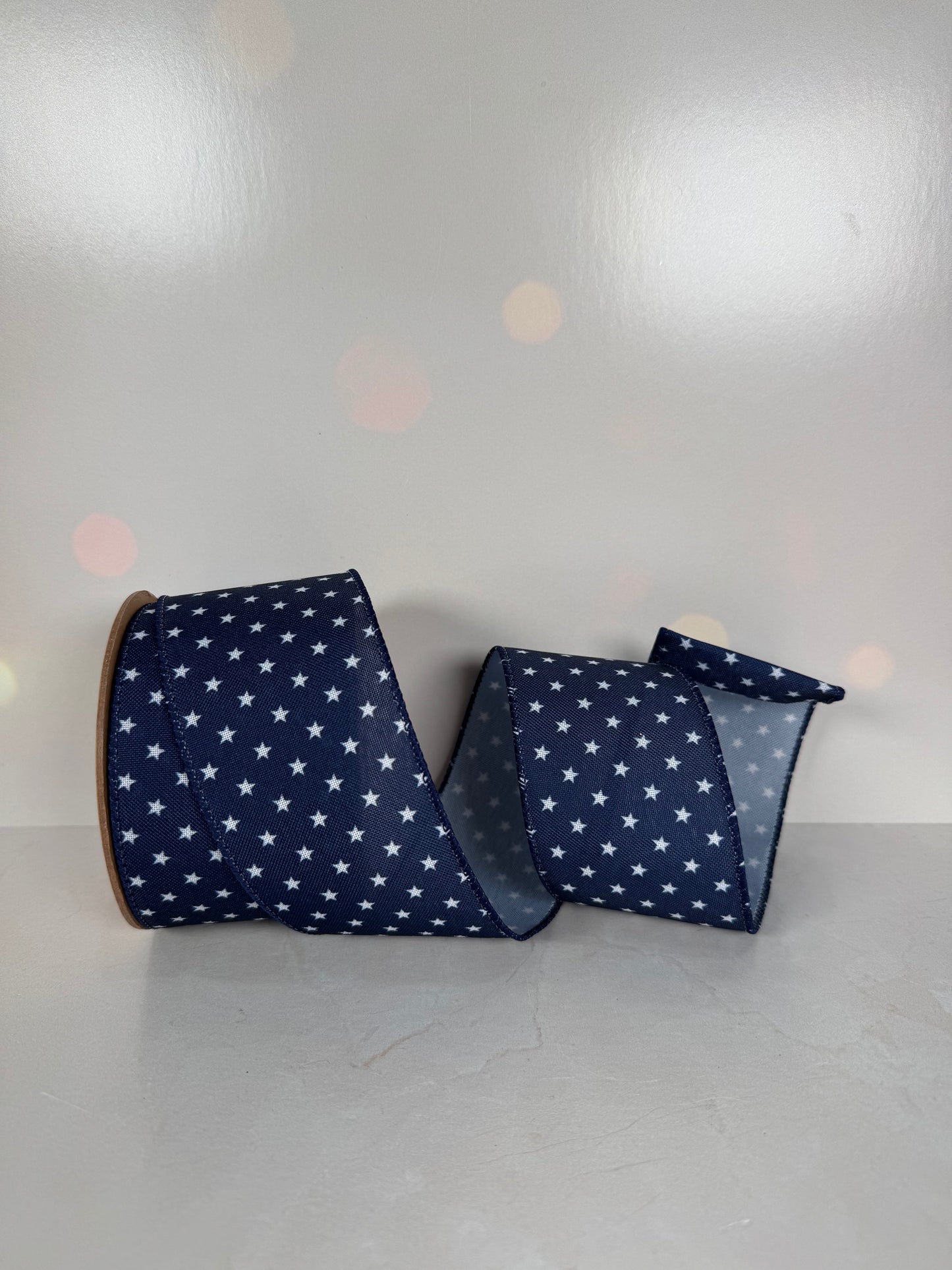 2 1/2" X 10YD Wired Ribbon Blue w/ Multi White Stars