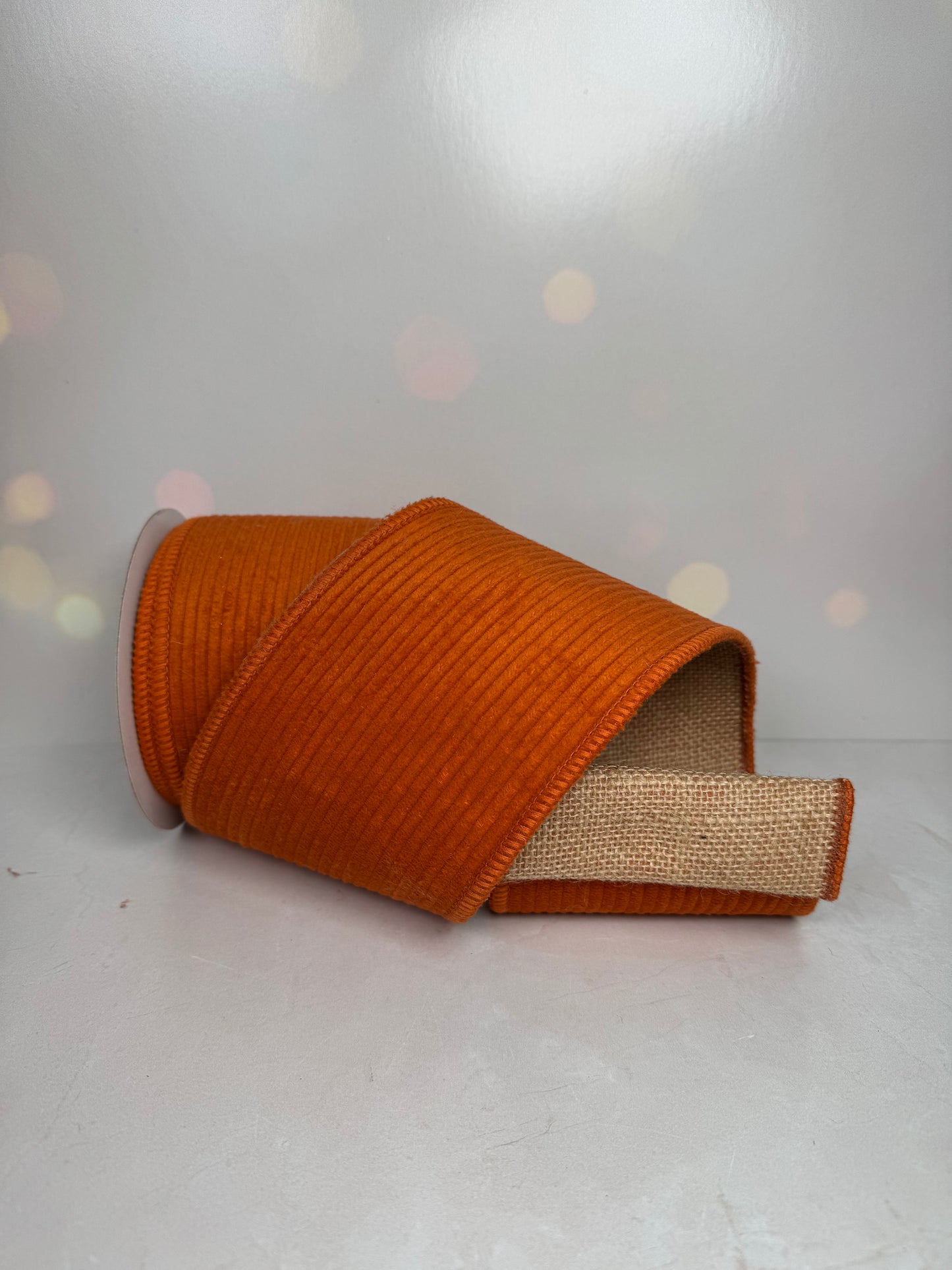 4"X5YD Corduroy w/Jute Ribbon Rust - Burlap and Bling Decor