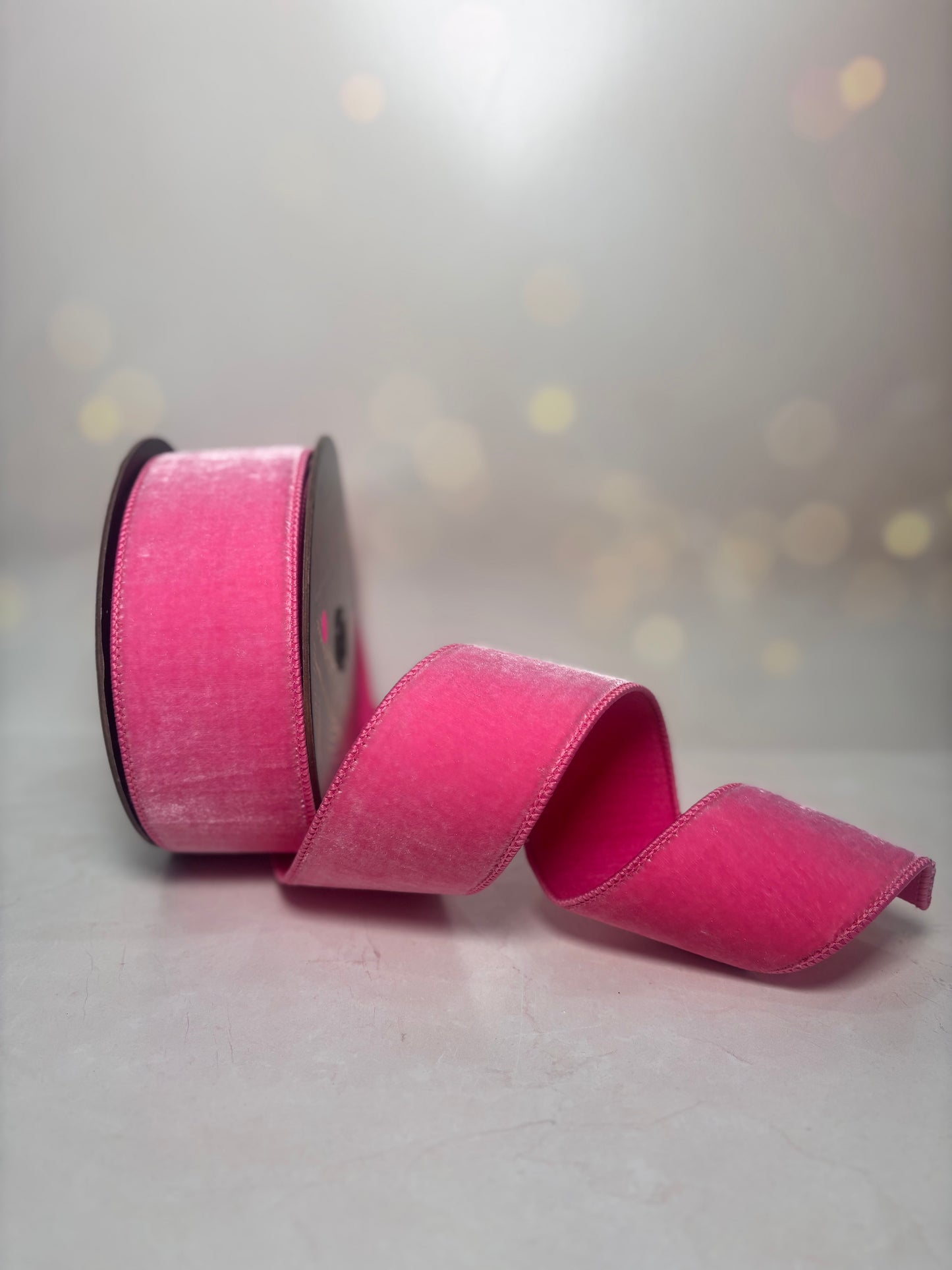 2.5"x10yd Pink Velvet Dupion Wired Ribbon - Burlap and Bling Decor