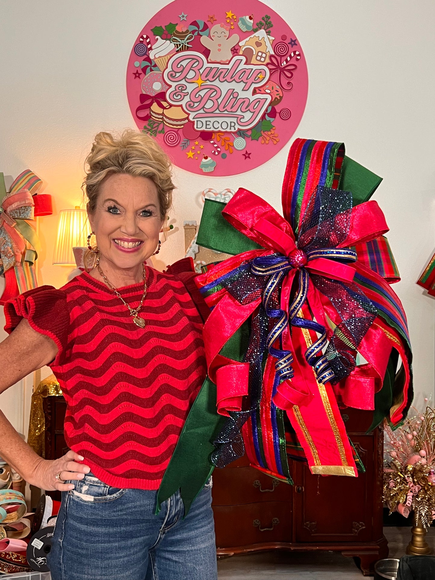 Pink Green and Blue Bow - Burlap and Bling Decor