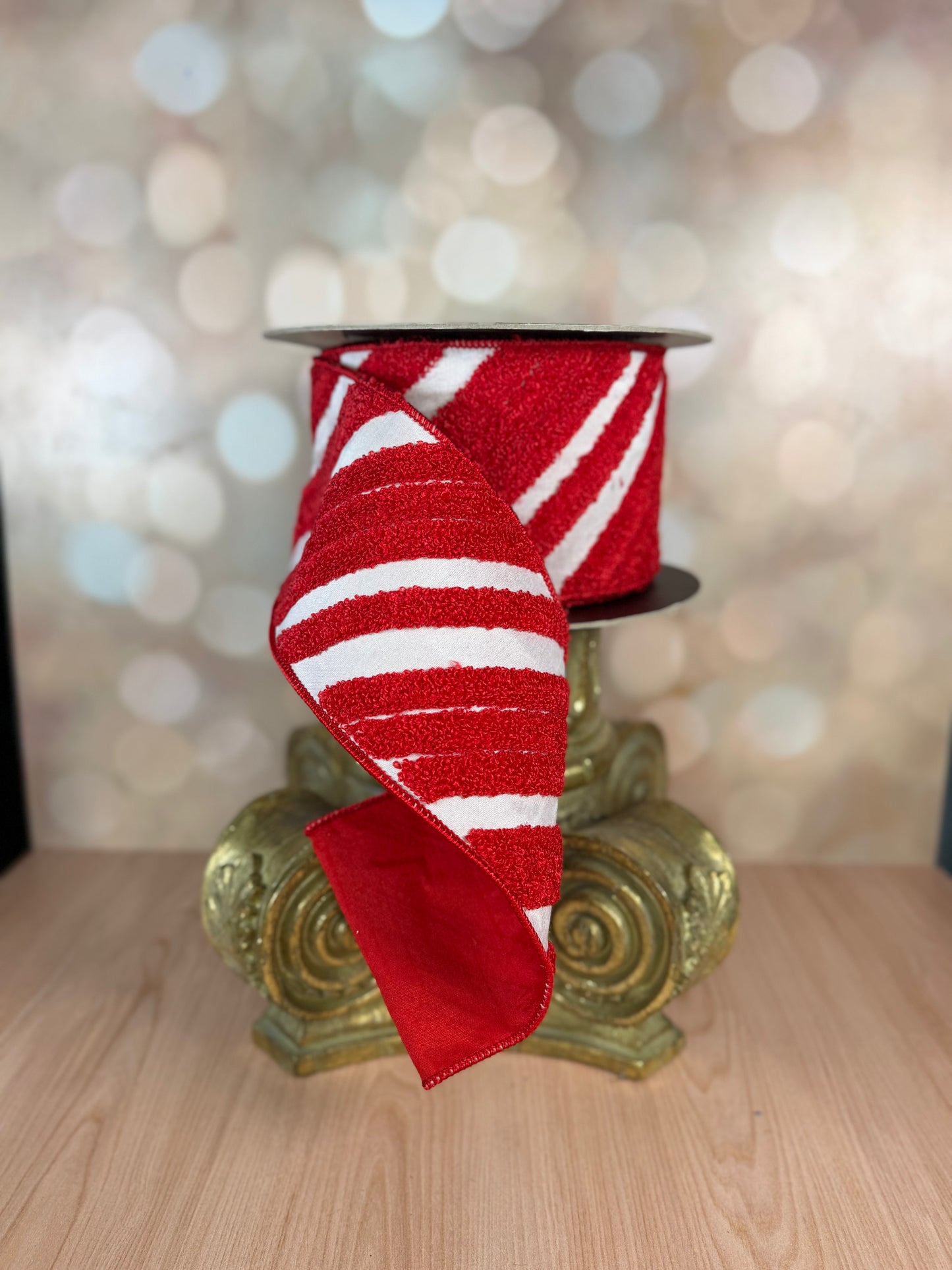 4" x 10 yds Red and White Embroidered Peppermint Ribbon - Burlap and Bling Decor