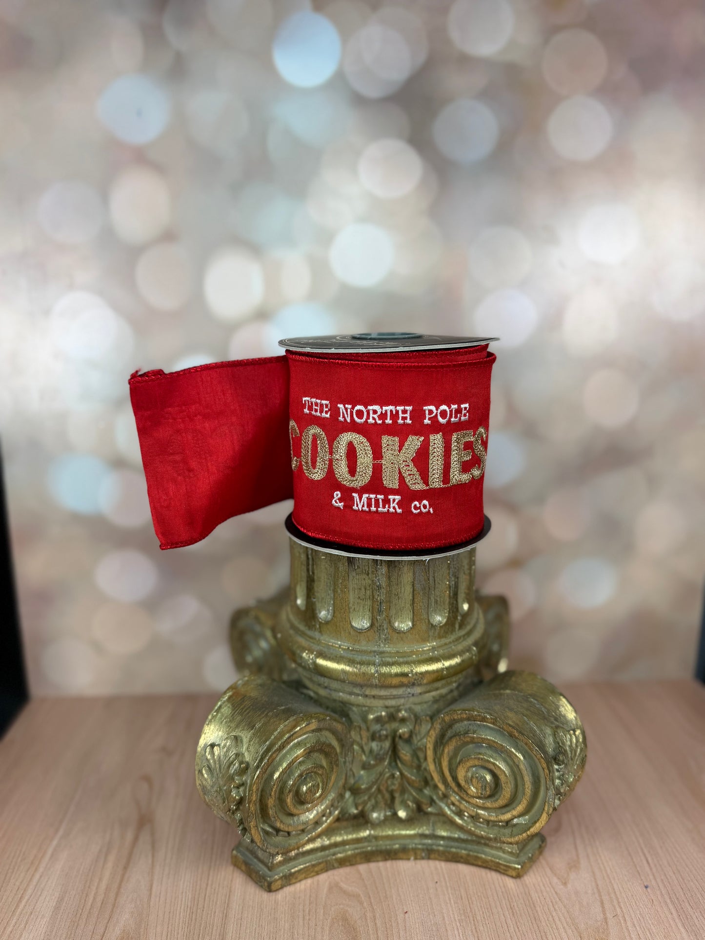 4"X10YD COOKIES EMRBOIDERY ON RED DUPION WITH RED DUPION BACK AND RED EDGE. - Burlap and Bling Decor