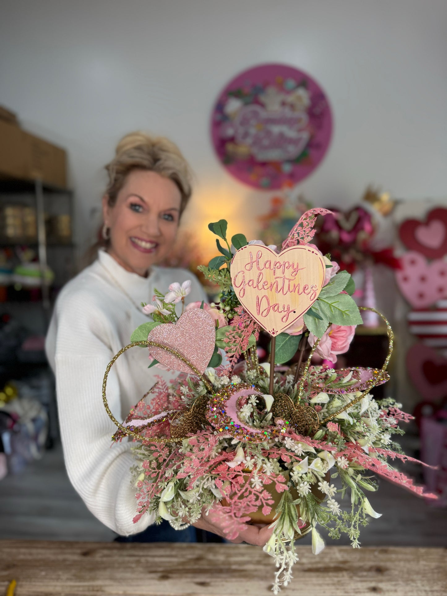 Galentine's Day Centerpiece - Burlap and Bling Decor