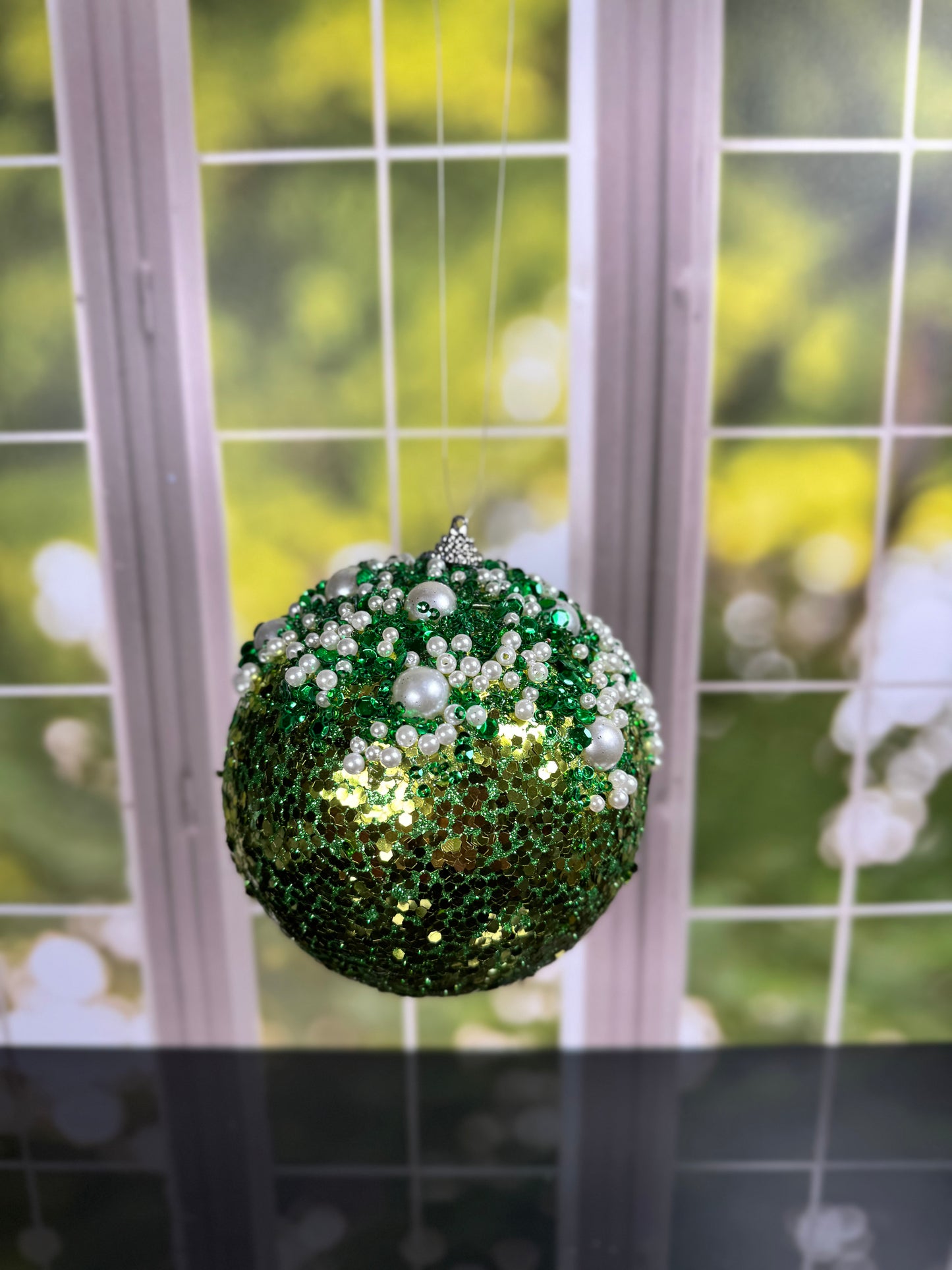 4.75"DIA SEQUIN/GLITTER ORNAMENT EMERALD GREEN - Burlap and Bling Decor