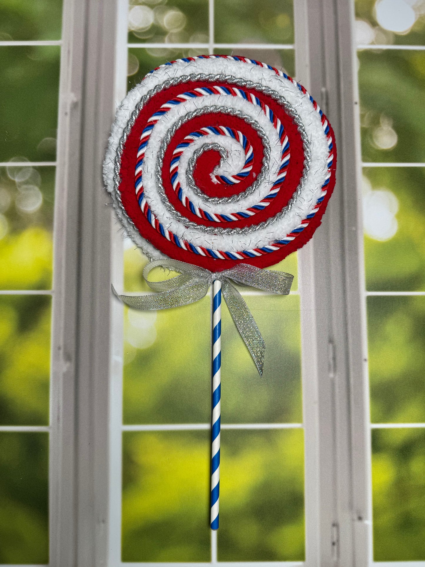 Patriotic Lollipops Silver Trim - Burlap and Bling Decor