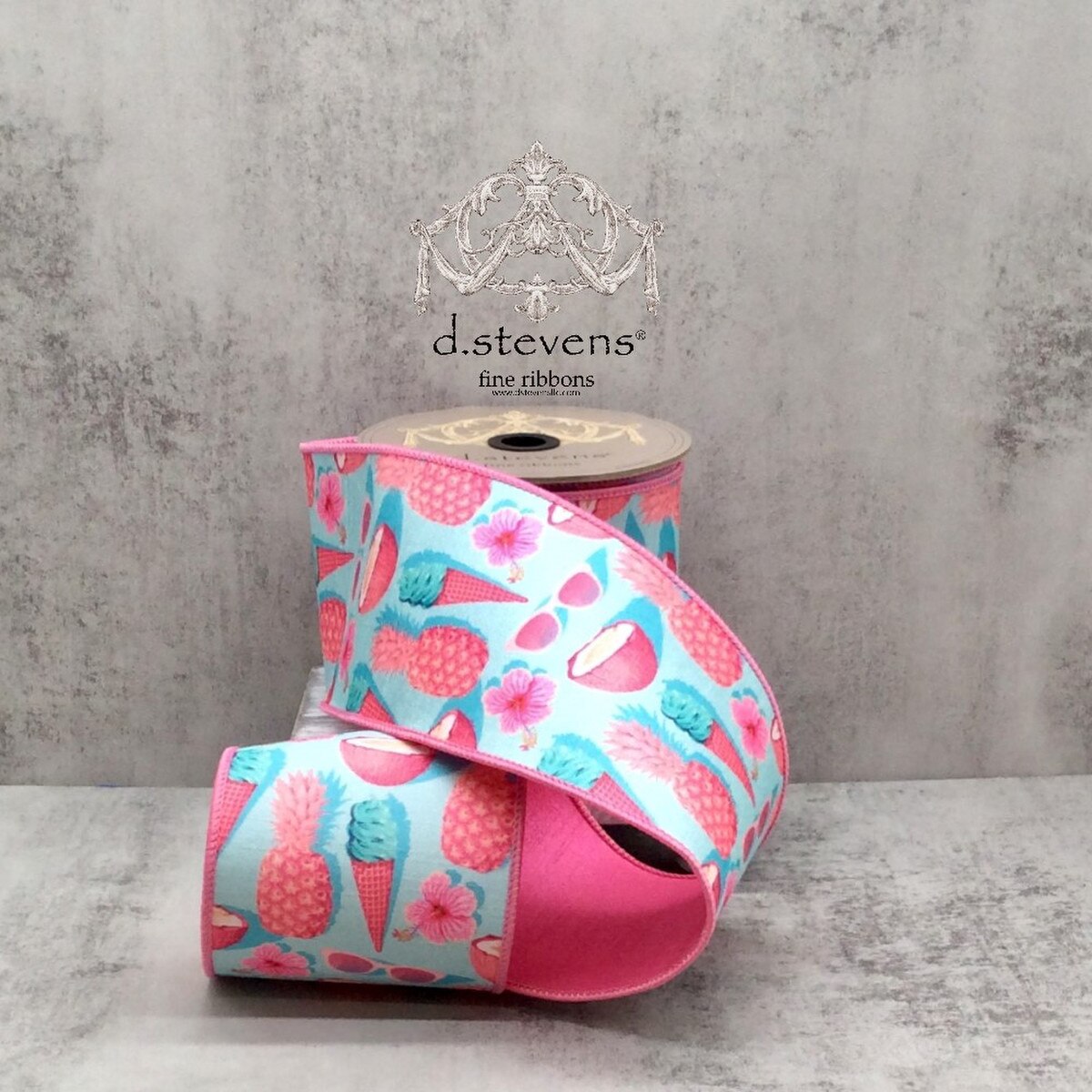 4" x 10yds dupion pineapple sunglasses coconut, pink blue