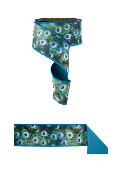 2.5"X10YD PEACOCK FEATHERS WIRED RIBBON